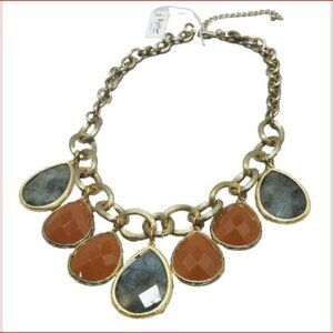 Bijou gold chain with teardrop stones orange and translucent blue